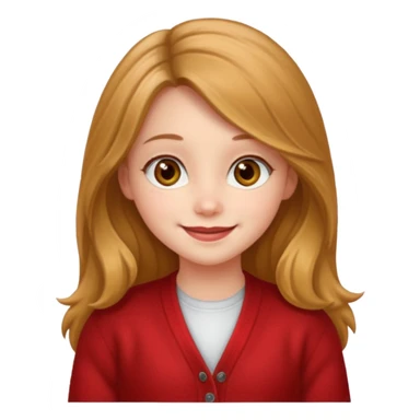 create a girl with hazel long hair, hazel eyes and beautiful smile, and red colour cardigan sticker