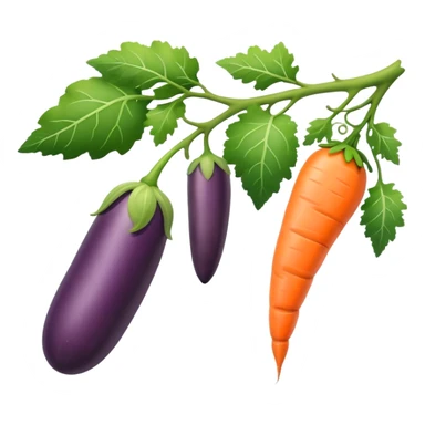 eggplant, cucumber, big carrot, on a branch sticker