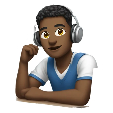 young men sitting in front of a computer with headphones on sticker