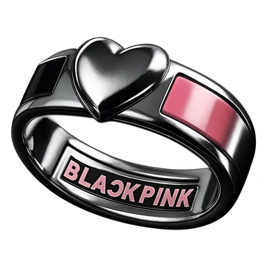 wearable object inspired by BLACKPINK, chrome style, black and pink colors, shiny and futuristic, could be a metallic bracelet, ring, or earring sticker