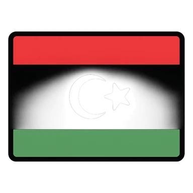 Libya flag modern minimalistic icon style showing three stripes red black green and crescent with star sticker