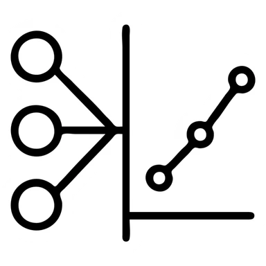 neural network node diagram merging with a line graph, outlined icon style sticker
