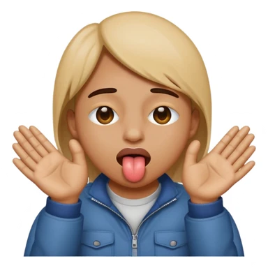 fait un emoji qui se cache les yeux avec ces main et qui tire la langue sur le côté sticker