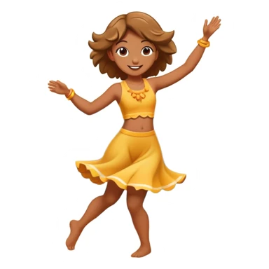 Dancing cartoon character on a sunny beach with sunlight highlighting them, playful pose, ocean waves in background sticker