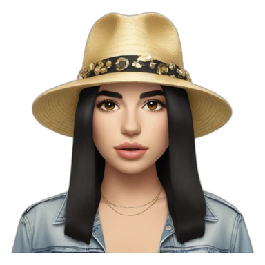 Dua Lipa with a hat sticker