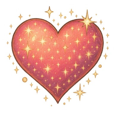 sparkling heart, ghibli style, no background sticker