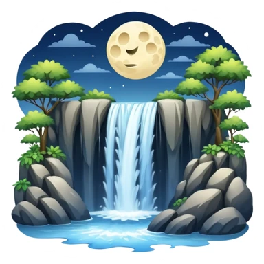 full moon over waterfall sticker