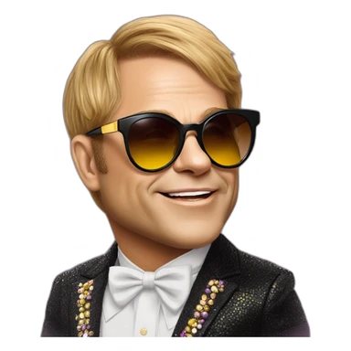 elton john in oversized cat-eye funky sunglasses for mardi gras sticker