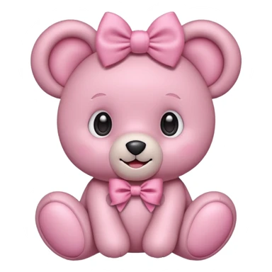 A cute pink teddy bear emoji style, soft plush texture, big round eyes, a sweet smile, wearing a large bow on its head. The bow is pastel pink or white, and the teddy looks cuddly and friendly. Minimalist emoji-style design, clear outlines, centered, white background."
 sticker
