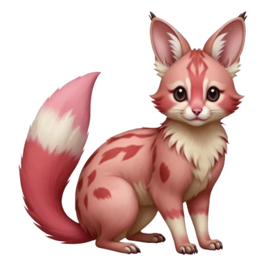 Pastel Pink, red-pointed, soft natural realistic romantic vintage antique divine beautiful elegant pretty precious cute young youthful  Fakémon-Pokémon-opossum-feline-mouse-serval-caracal-chinchilla-Minccino-Cinccino-Meowstic-rodent-hybrid-creature with a big fluffy bushy tail (full body) sticker