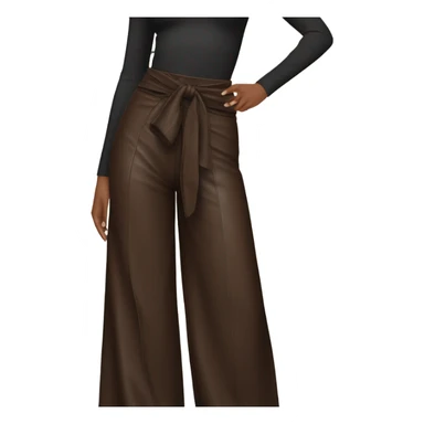 Dark brown High waisted leather wide leg pants with tie front sticker