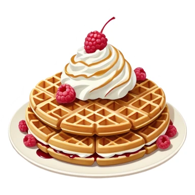 Raspberry and whip cream waffles on plate  sticker