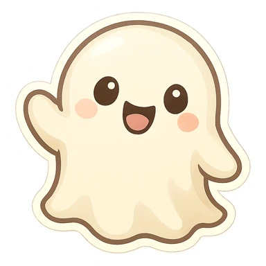 cute chibi ghost sticker with expressive shadows and highlights, soft rounded shape, friendly playful look sticker