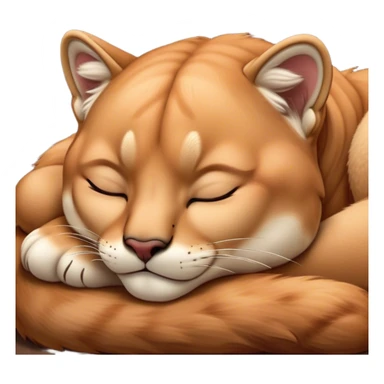 Meme-Worthy Cute Sleeping Cougar Portrait Emoji, Head resting peacefully with a contented smile, showcasing a lithe build and a luxuriously soft tawny Fur, eyes shut in a serene, restful nap, Simplified yet hilariously adorable features, highly detailed, glowing with a soft, drowsy light, high shine, relaxed and utterly lovable, stylized with an air of playful laziness, bright and heartwarming, soft glowing outline, capturing the essence of a comically sleepy cougar, so meme-worthy it feels like it could instantly become the next viral sensation of adorable slumber! sticker