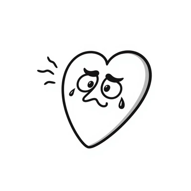 heart symbol showing stress with expressive lines, sweat drops, worried face sticker