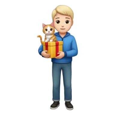 man houd kat vast en staat op dak met cadau`s sticker