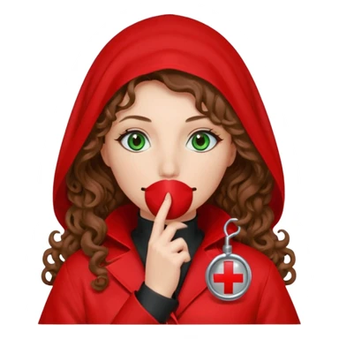 Lilith symbol sexy evil woman. She has green eyes.  had brown long curly hair.  evil surgeon kills with scalpel wears red sexy doctor coat with red mouth cover red gloves. Covers nose, neck  and mouth with Muslim red berka sticker