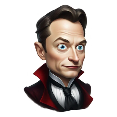 Devious Elon Musk vampire in Uncle Scrooge style, oil paint, mysterious eyes, intricate lips, masterpiece pose, odd perspective, beautiful, desirable, logical sticker