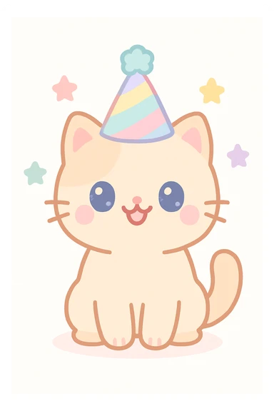 happy cat in a birthday hat sticker