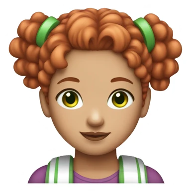 Redhead young girl with light skins green eyes and space buns sticker
