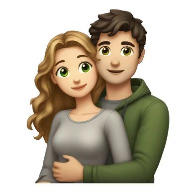 a girl with slightly wavy hair, green eyes and a height of 158 cm, and a guy with short dark hair and brown eyes, a height of 182 cm, are hugging sticker