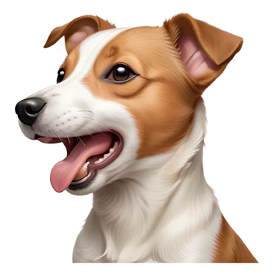 Cinematic Cute Yawning Jack Russell Terrier Portrait Emoji, Head tilted slightly with a dramatic, wide-open yawn, showcasing a compact, energetic form with floppy ears and sleepy, half-closed eyes, a slightly open mouth revealing gentle canine charm, Simplified yet irresistibly adorable features, highly detailed, glowing with a soft, cozy glow, high shine, relaxed yet expressive, stylized with a dash of whimsical canine ease, soft glowing outline, capturing the essence of a drowsy yet affectionate Jack Russell Terrier that appears ready to stretch out and yawn its way out of the screen! sticker