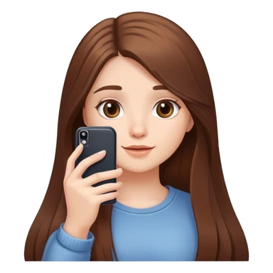 White cute girl with long brown hair take a picture with her phone sticker