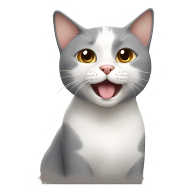 grey-white cat with brown face stocking out tongue sticker