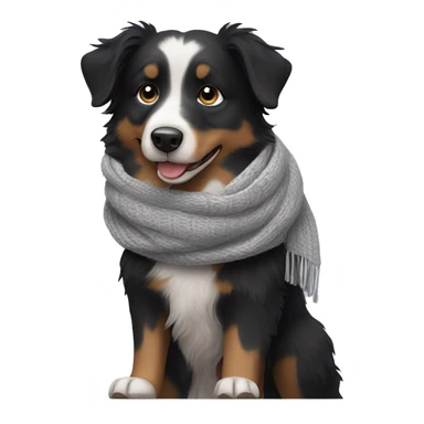 Small black australian shepherd dog wearing a knit scarf sticker