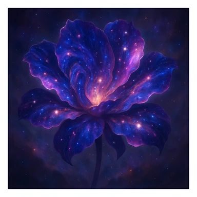 A flower with petals resembling a swirling galaxy nebula, vibrant cosmic colors, glowing accents, and a dreamy, ethereal feel. sticker