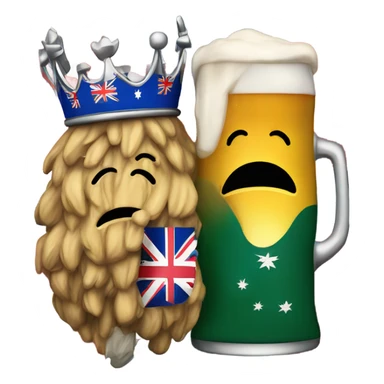An australian flag hugging a British flag- The British flag is holding a beer and wearing a crown and the Australian flag looks sad and dishevelled  sticker