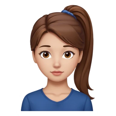 pretty girl brown long hair makeup ponytail  on left shoulder, dark blue shirt sticker