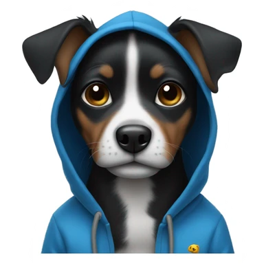 Black small dog wearing a blue hoodie  sticker