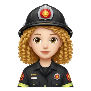 Firefighter white girl curly hair with Black uniform sticker
