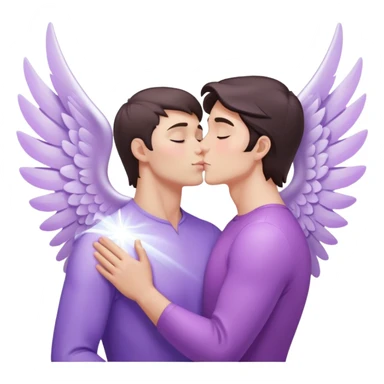 White brunette human man with rays of light Heart kisses a pastel purple angel woman sticker