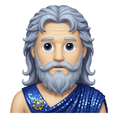 Saturn, God of Time from Roman Deities with long gray wavy hair and beard, indigo sequin toga sticker