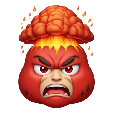 can i have an image of an red faced emoji with a small vocano th the top of its head erupting. i like the 4th image but make it with an angry face sticker