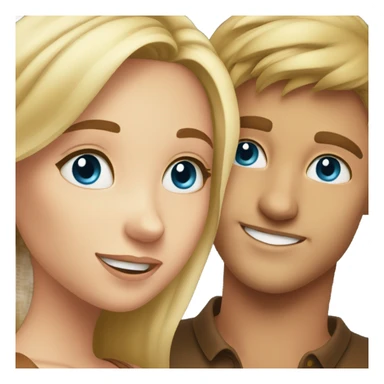 A guy with blue eyes and blond hair hugs a girl with brown eyes sticker
