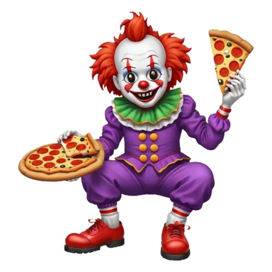 Creepy clown with teeth eating pizza  sticker