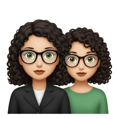 One girl with long dark brown hair, black glasses, green eyes, and neutral skin tone. Another girl with black curly shoulder length hair, hazel eyes, neutral skin tone  sticker