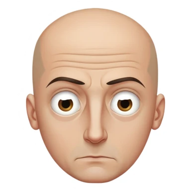 Steven Miller, bald, intense scowl, very narrow rectangular head, bottom lip sticking out, eyelids nearly shut and drooping on the outer sides, pronounced dark areas around eyes sticker