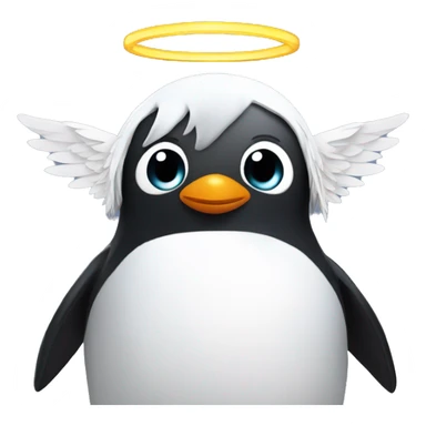 Penguin with white feather angel wings and halo sticker