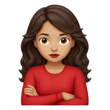 Tan girl dark long wavy hair crossing her arms with slight pout sticker
