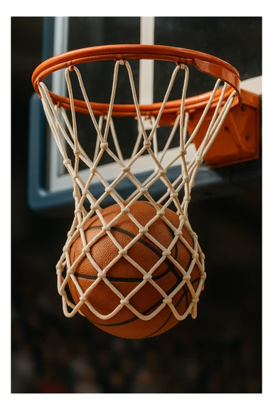 basketball in a hoop, 3D realistic style sticker
