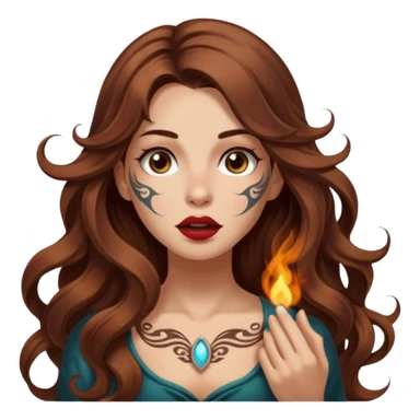 mystic woman long wavy brown hair tattoos warm breath glow from mouth sticker