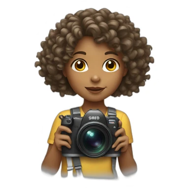 young girl with curly hair and camera sticker