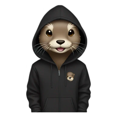 otter in black adidas hoodie with a wide smile sticker
