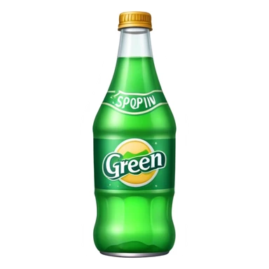 green soda, fat bottle, brand sticker