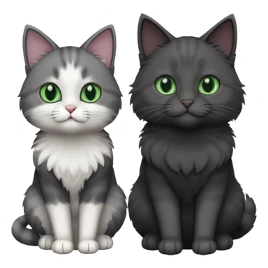 one dark grey and white cat and one completely solid dark grey cat with green eyes and only white paws sticker