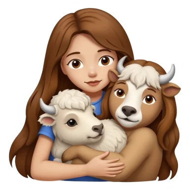White bison dog in hug with girl with brown long hair and heart between them sticker